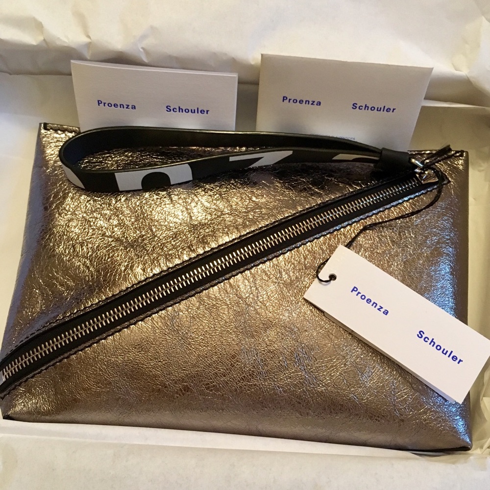 Zip Metallic Leather Clutch
